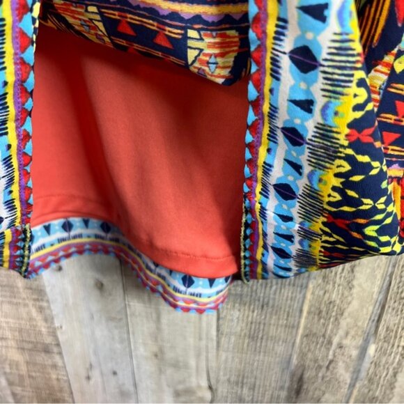 Hello Miss Small Multicolored Tribal Loose fit Lined Dress with 3/4 Sleeves - Picture 6 of 9